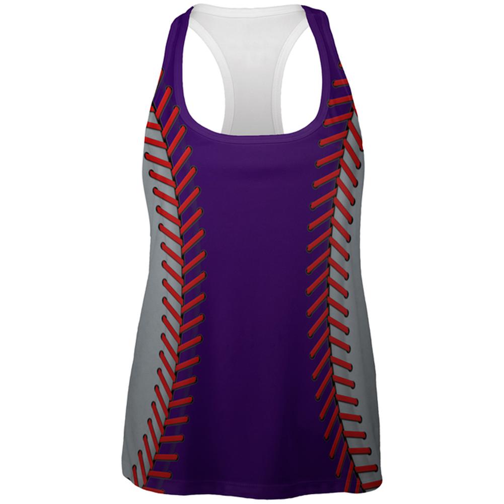 Baseball League Purple and Silver All Over Womens Work Out Tank Top Women's Tank Tops Old Glory 2XL Multi
