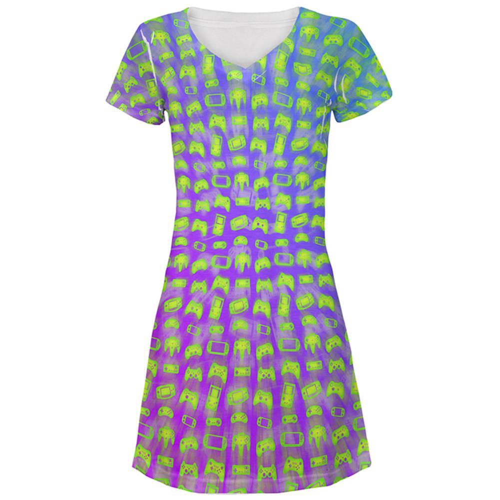 Choose your Weapon Wisely Pattern Video Games All Over Juniors Beach Cover-Up Dress Juniors Dresses Old Glory MD Multi