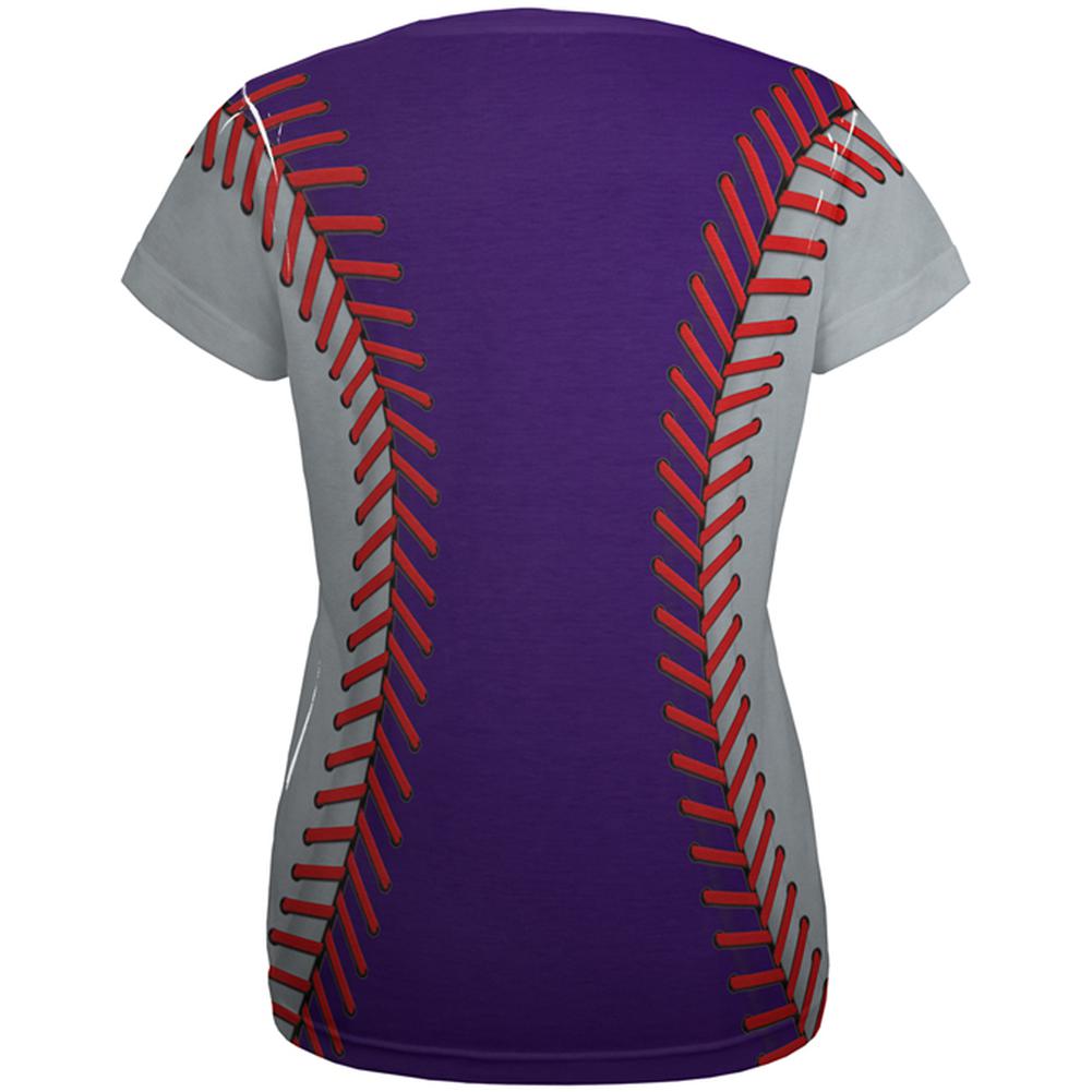 Baseball League Purple and Silver All Over Womens T Shirt Women's T-Shirts Old Glory