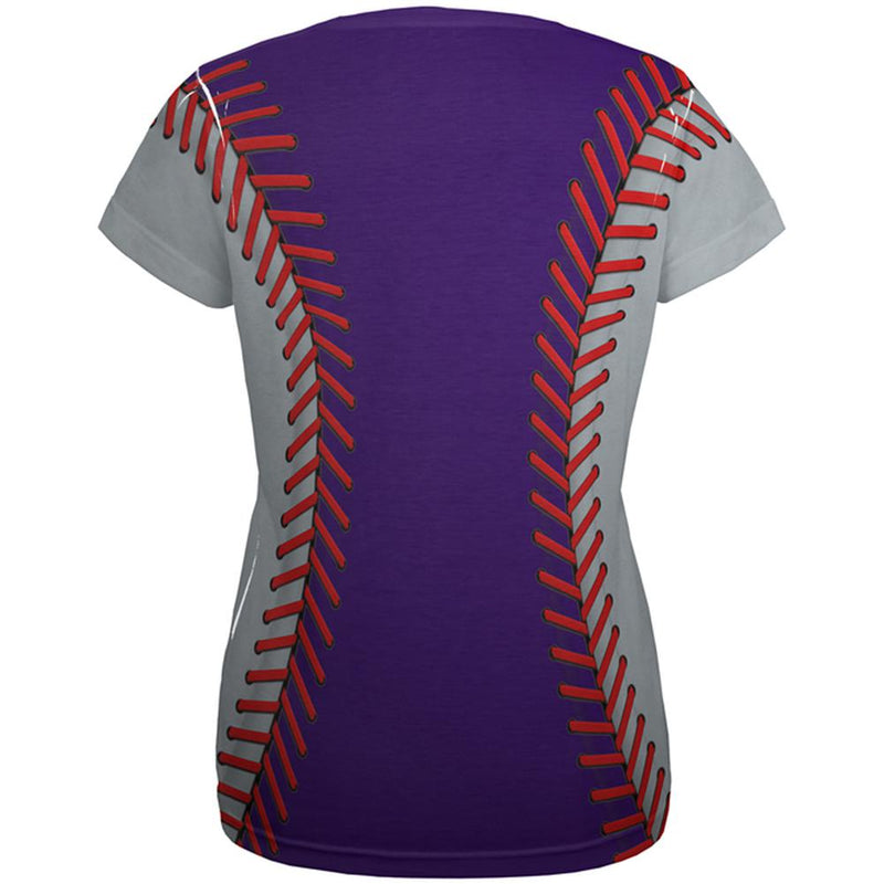 Baseball League Purple and Silver All Over Womens T Shirt Women's T-Shirts Old Glory