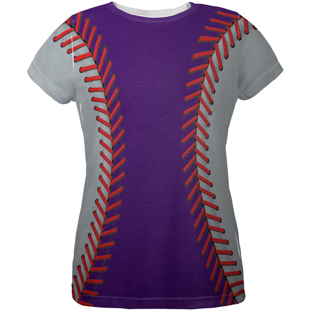 Baseball League Purple and Silver All Over Womens T Shirt Women's T-Shirts Old Glory 2XL Multi