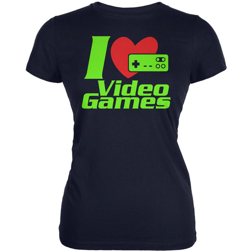 I Heart Video Games Gen 1 Juniors Soft T Shirt Juniors T-Shirts Old Glory 2XL Navy