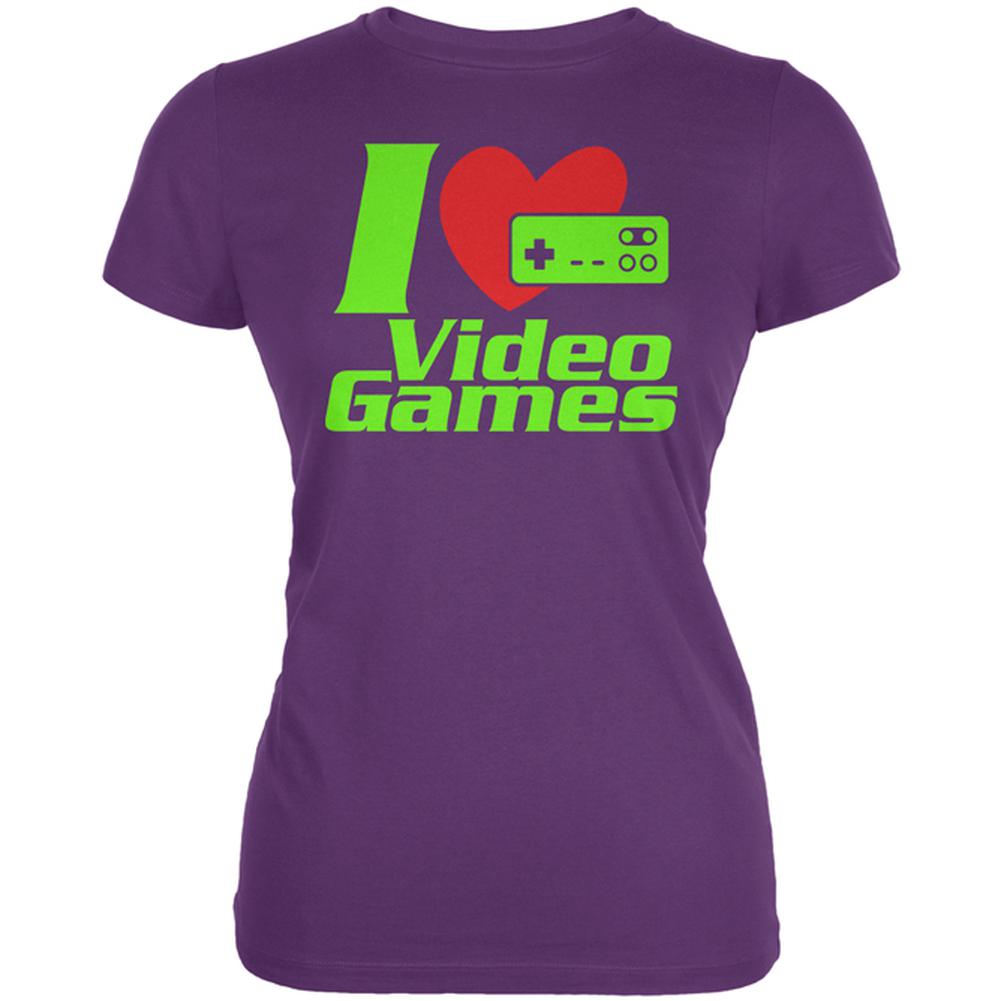 I Heart Video Games Gen 1 Juniors Soft T Shirt Juniors T-Shirts Old Glory LG Plum