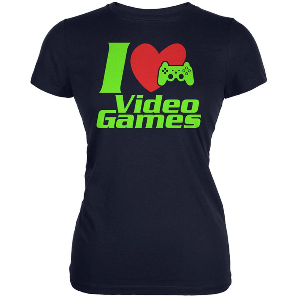 I Heart Video Games Gen 2 Juniors Soft T Shirt Juniors T-Shirts Old Glory 2XL Navy