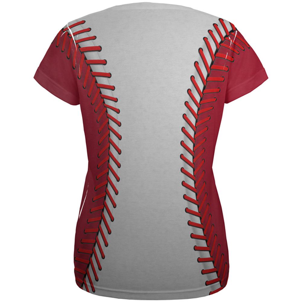 Baseball League White and Red All Over Womens T Shirt Baseballs Old Glory