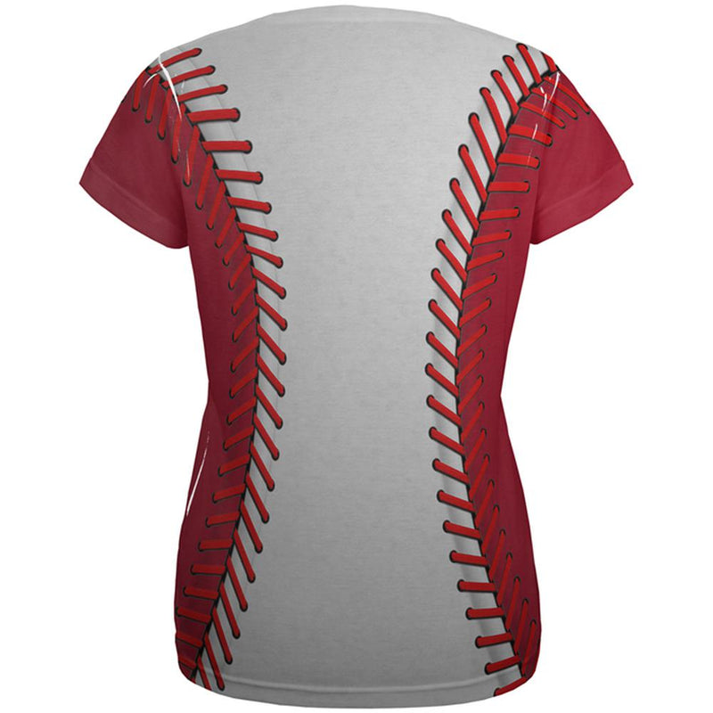 Baseball League White and Red All Over Womens T Shirt Baseballs Old Glory