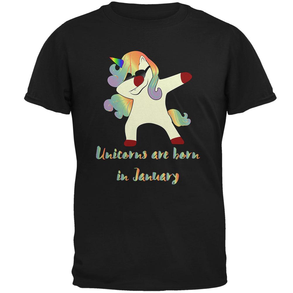 January Birthday Dabbing Unicorn Sunglasses Mens T Shirt Men's T-Shirts Old Glory 2XL Black