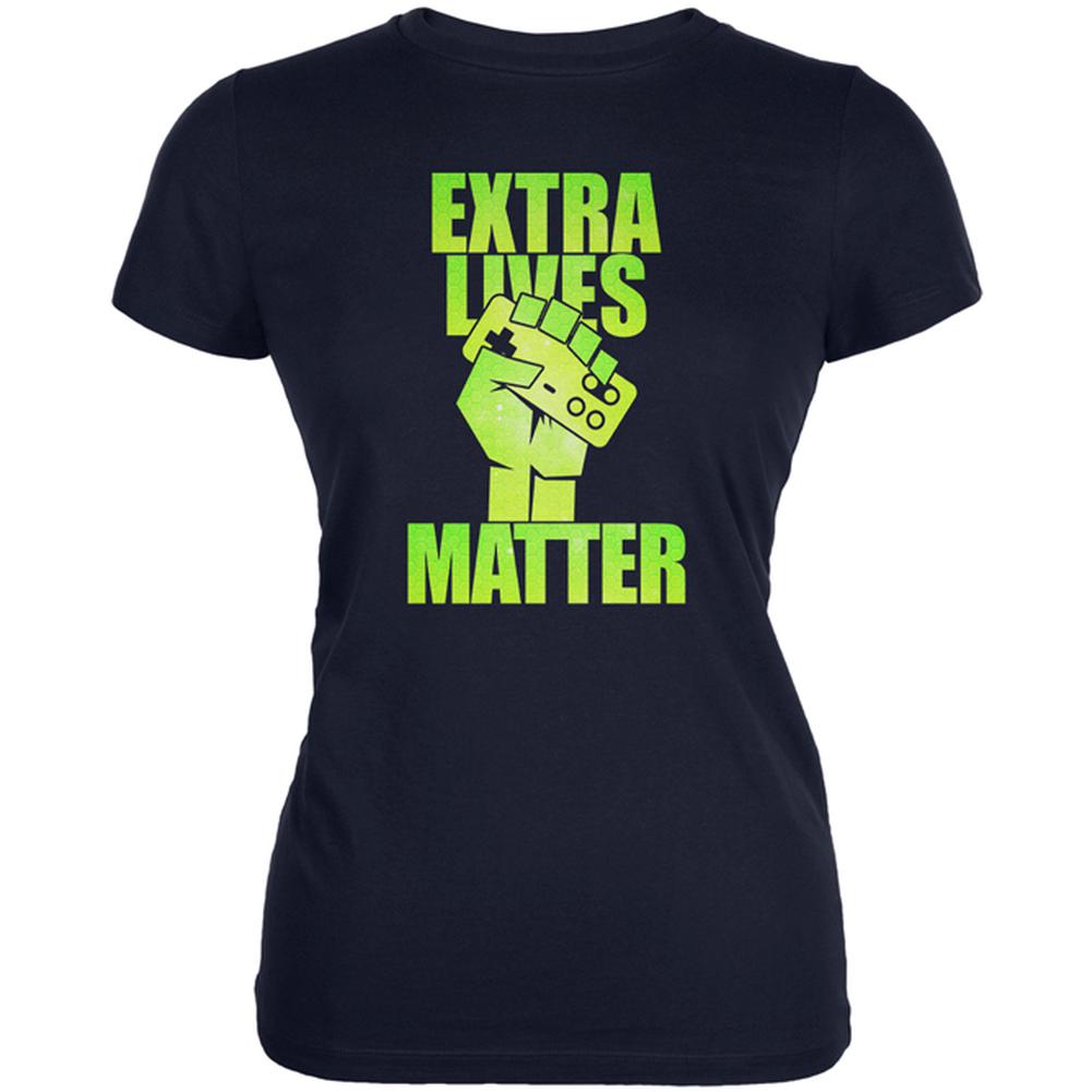 Video Games Extra Lives Matter Juniors Soft T Shirt Juniors T-Shirts Old Glory 2XL Navy