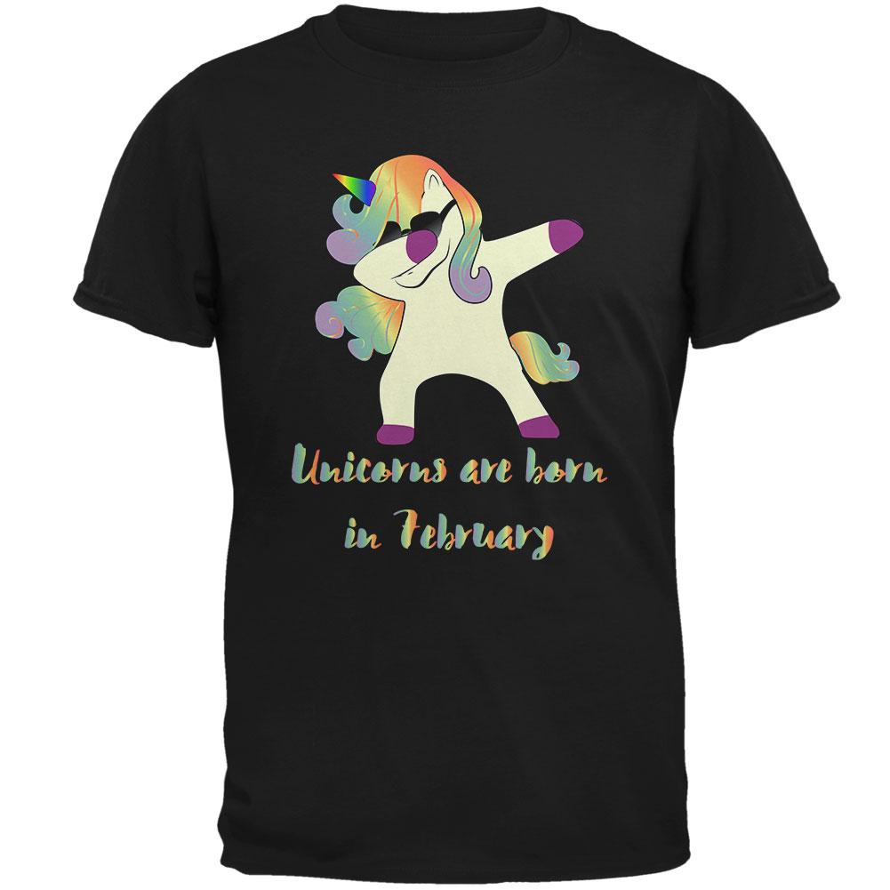February Birthday Dabbing Unicorn Sunglasses Mens T Shirt Men's T-Shirts Old Glory 2XL Black