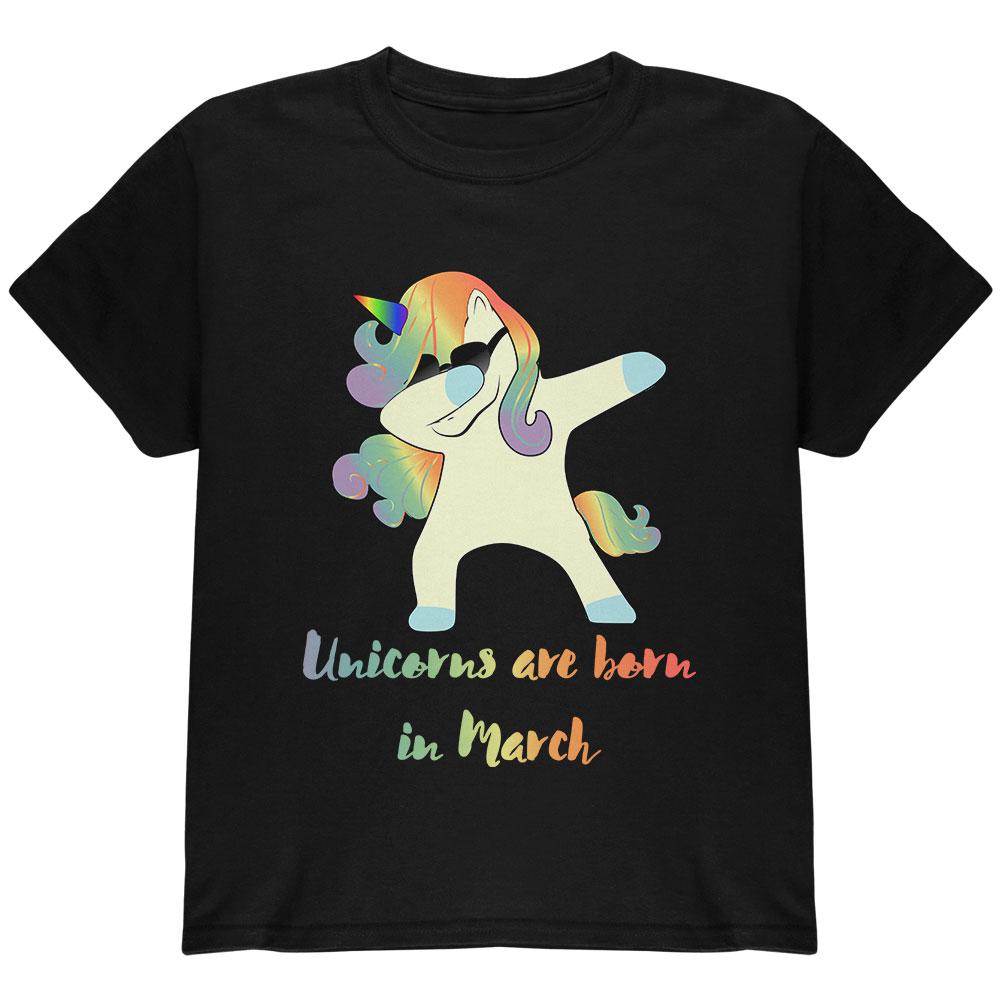 March Birthday Dabbing Unicorn Sunglasses Youth T Shirt Youth T-Shirts Old Glory LG Black