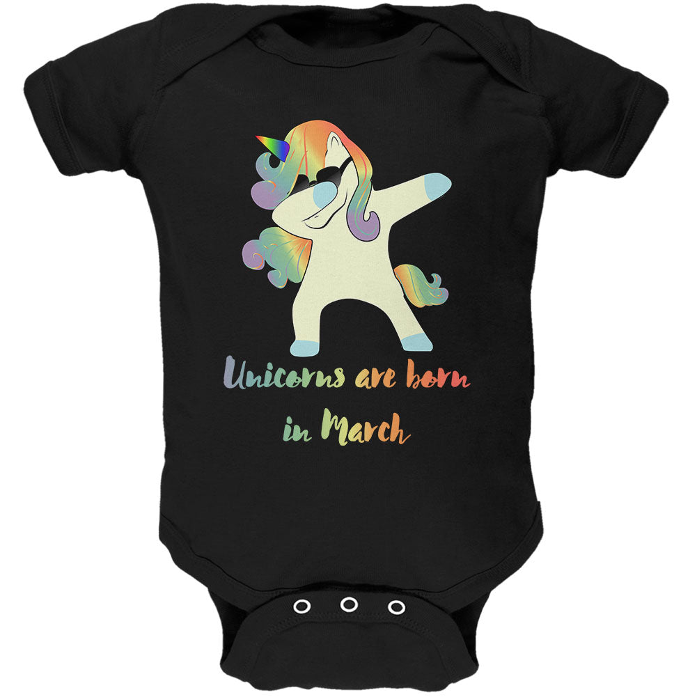 March Birthday Dabbing Unicorn Sunglasses Soft Baby One Piece Baby One Piece Old Glory 0-3M Black