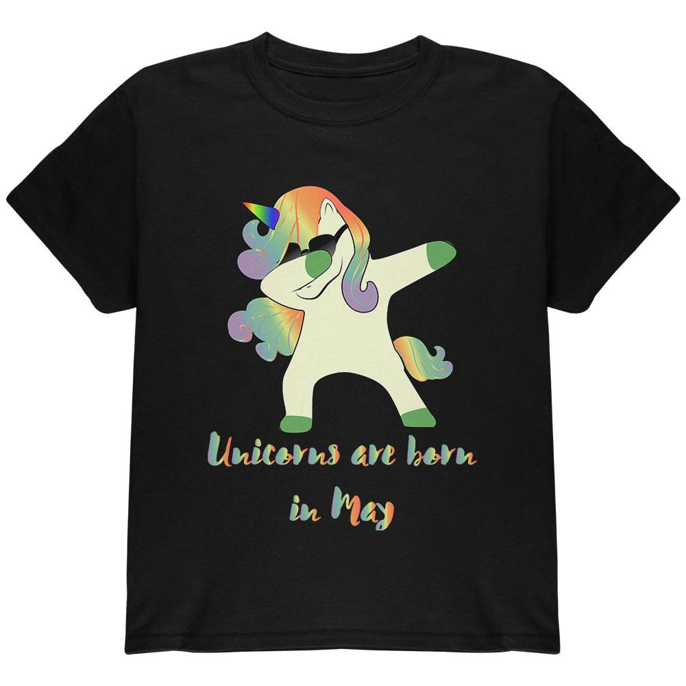 May Birthday Dabbing Unicorn Sunglasses Youth T Shirt Youth T-Shirts Old Glory LG Black
