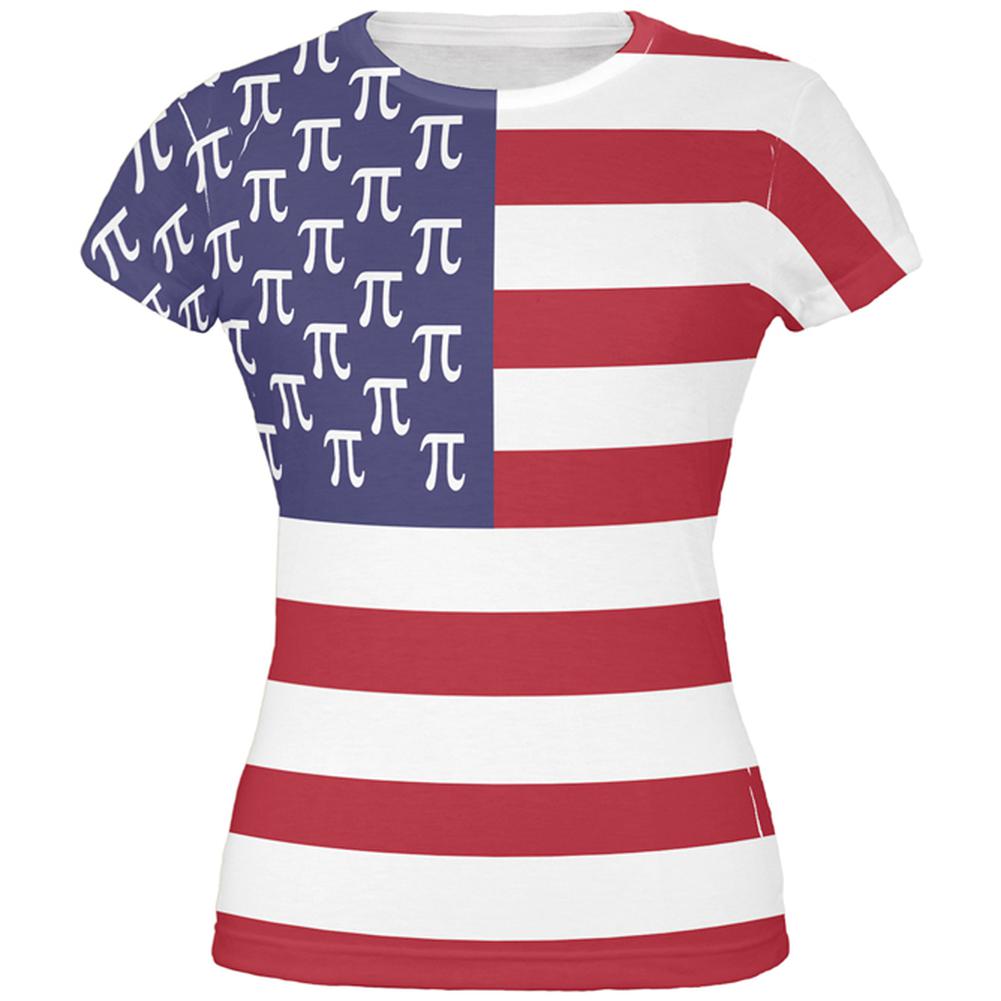 4th of July American Pi Flag All Over Juniors T Shirt Juniors T-Shirts Old Glory 2XL Multi