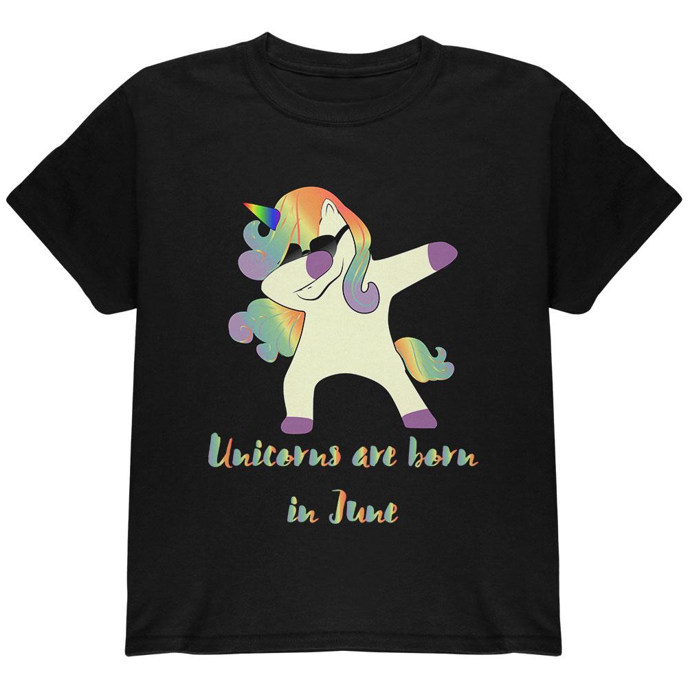 June Birthday Dabbing Unicorn Sunglasses Youth T Shirt Youth T-Shirts Old Glory LG Black