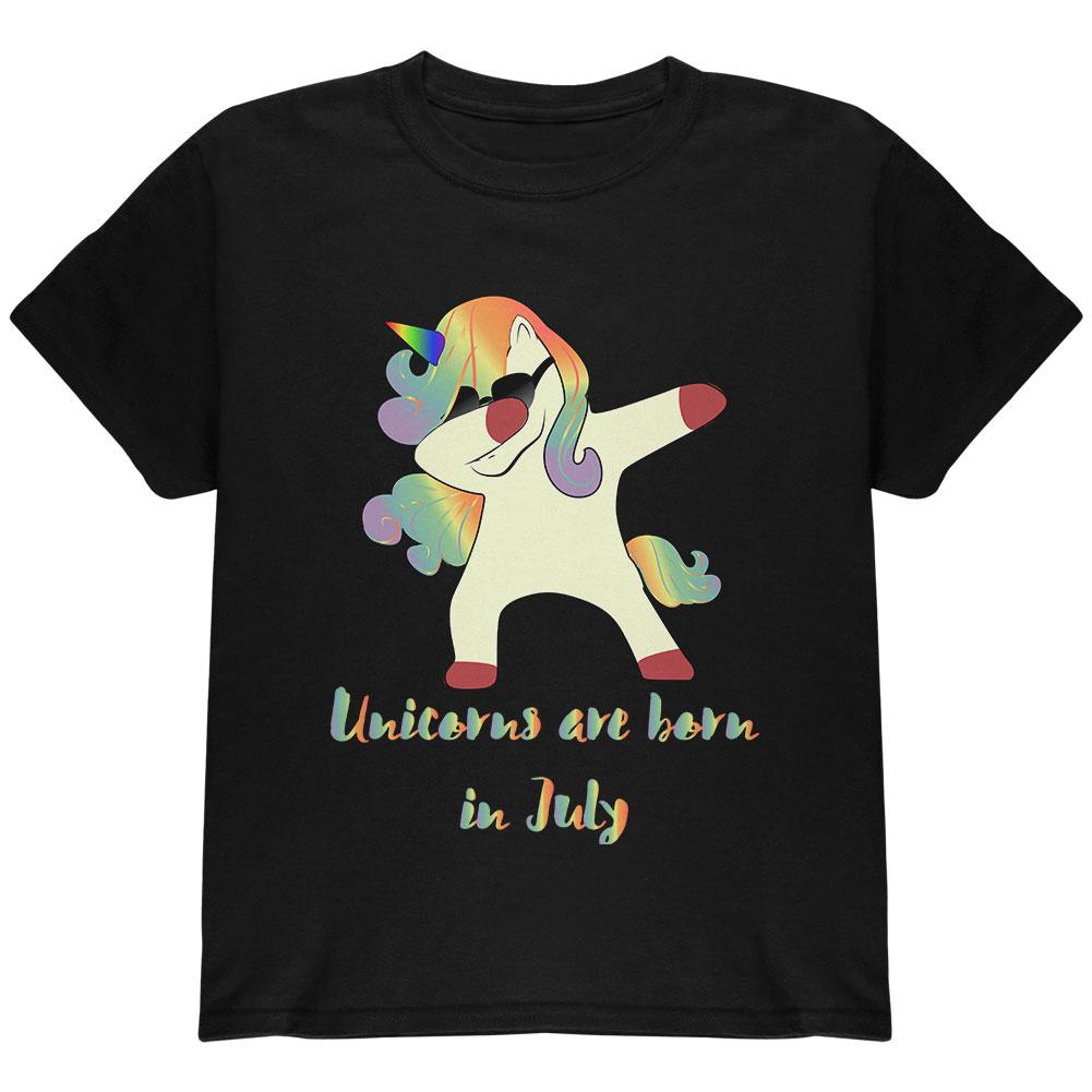 July Birthday Dabbing Unicorn Sunglasses Youth T Shirt Youth T-Shirts Old Glory LG Black