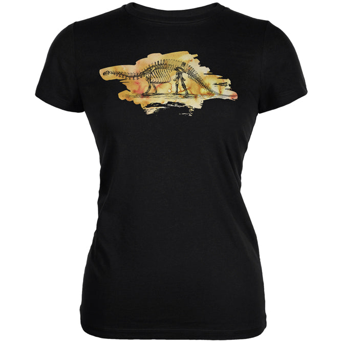 Dinosaur Fossil Brontosaurus Juniors Soft T Shirt Juniors T-Shirts Old Glory 2XL Black