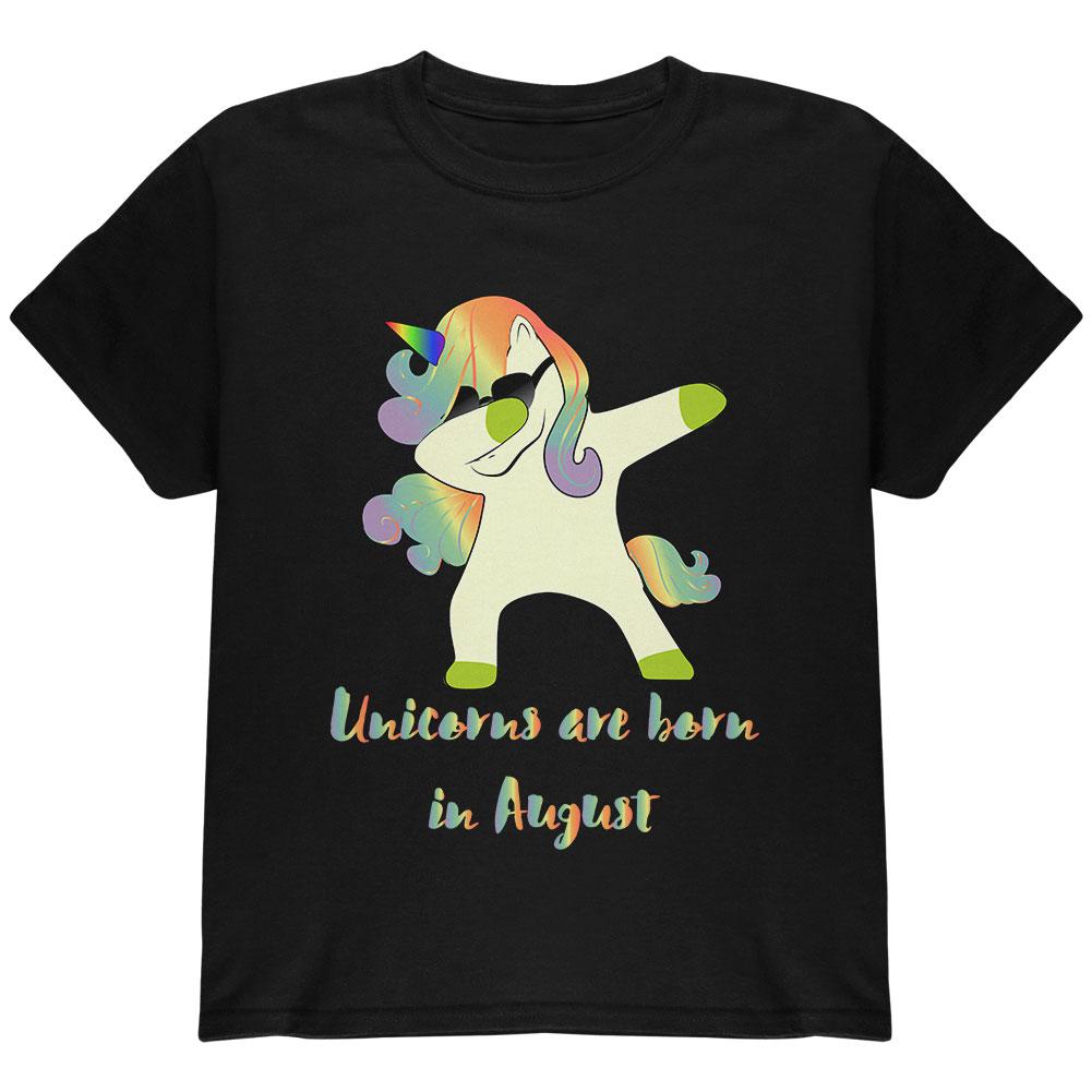August Birthday Dabbing Unicorn Sunglasses Youth T Shirt Youth T-Shirts Old Glory LG Black