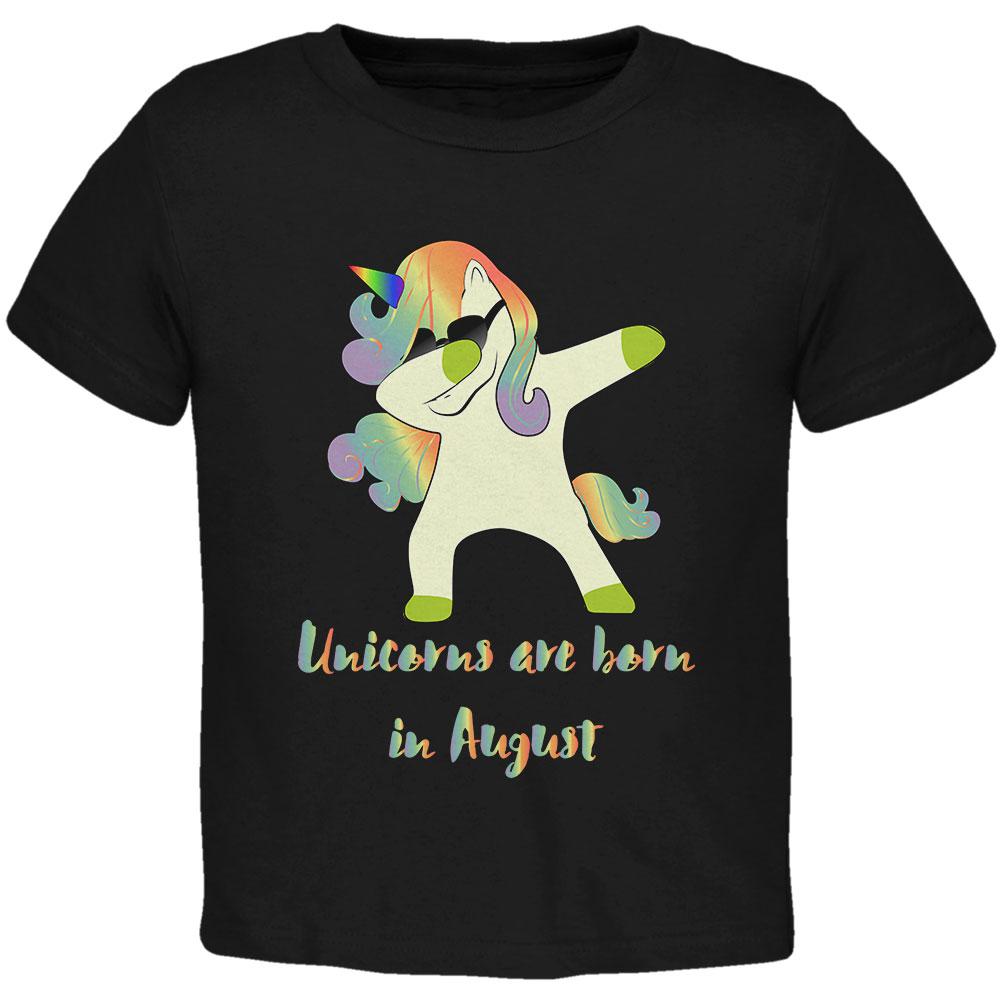 August Birthday Dabbing Unicorn Sunglasses Toddler T Shirt Toddler T-Shirts Old Glory 2T Black