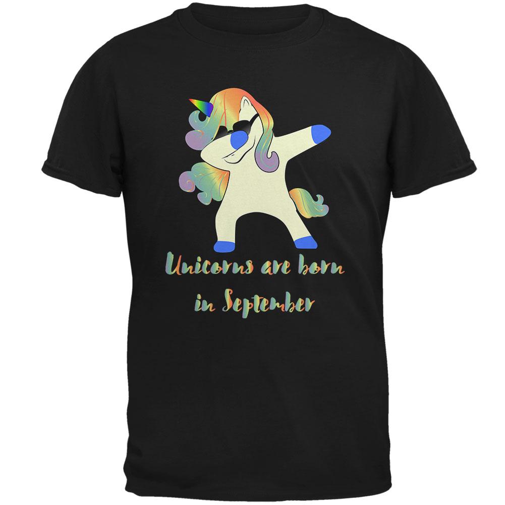 September Birthday Dabbing Unicorn Sunglasses Mens T Shirt Men's T-Shirts Old Glory 2XL Black