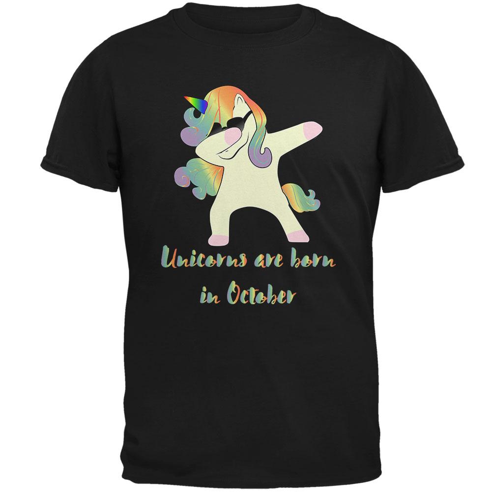 October Birthday Dabbing Unicorn Sunglasses Mens T Shirt Men's T-Shirts Old Glory 2XL Black