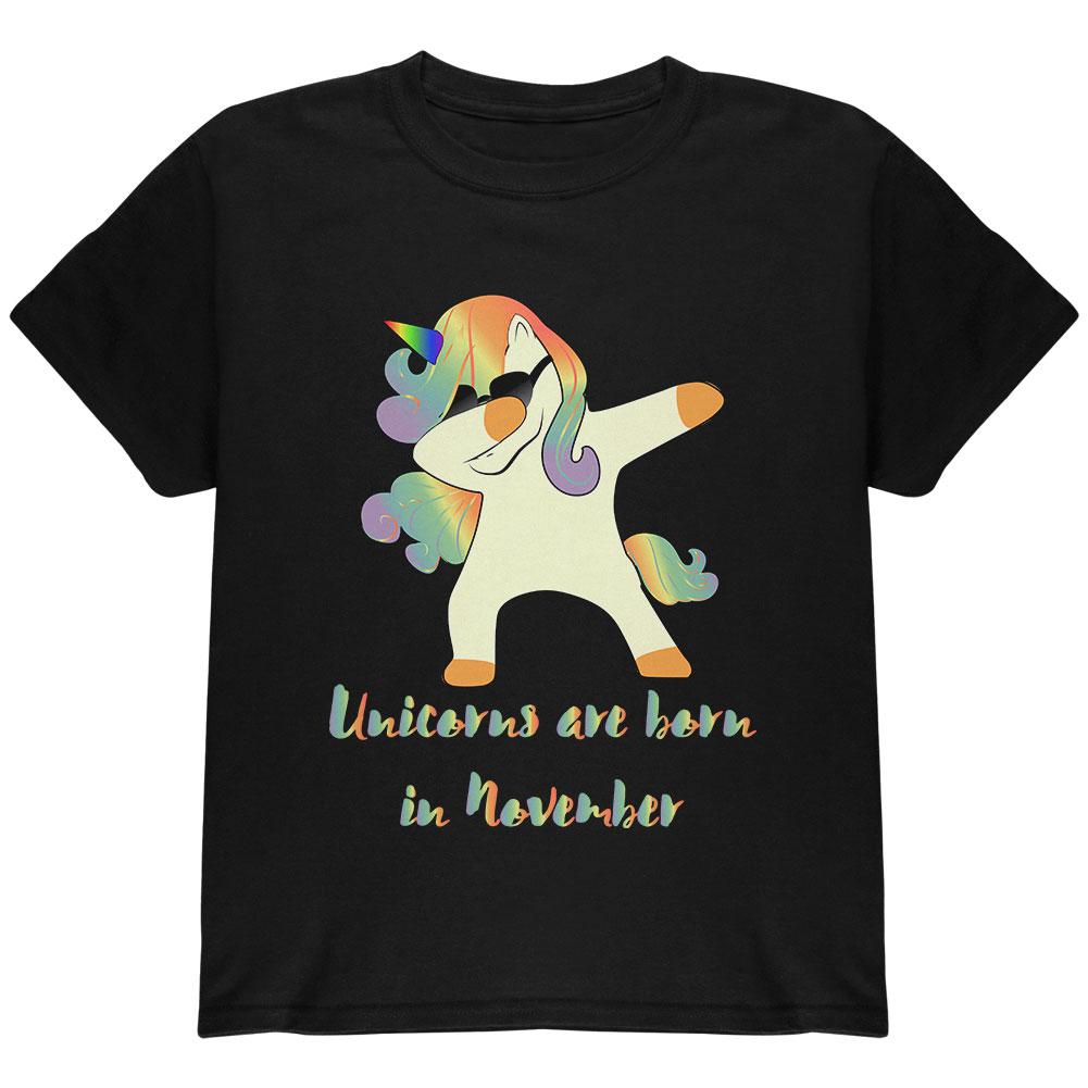 November Birthday Dabbing Unicorn Sunglasses Youth T Shirt Youth T-Shirts Old Glory LG Black
