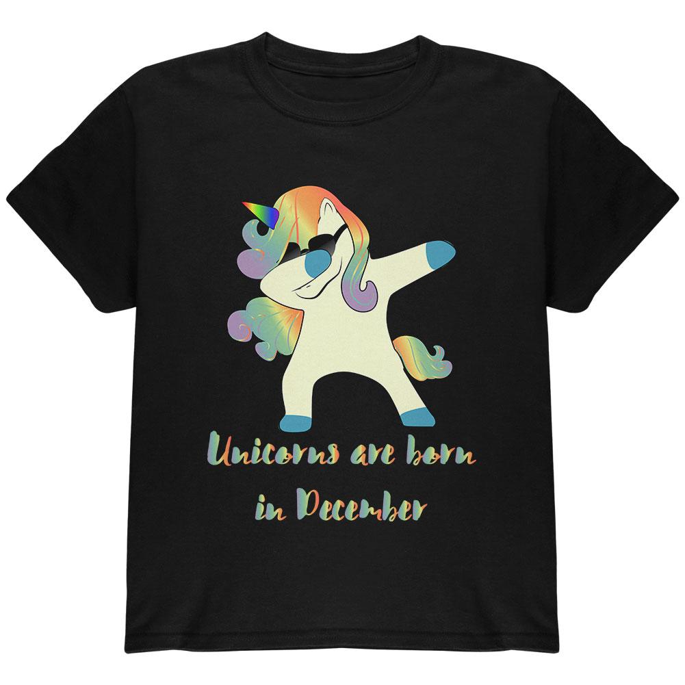 December Birthday Dabbing Unicorn Sunglasses Youth T Shirt Youth T-Shirts Old Glory LG Black