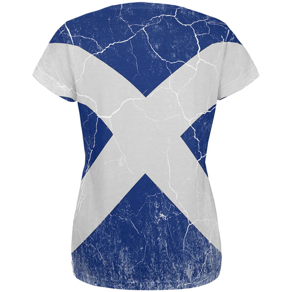 Scottish Flag Distressed Grunge Scotland All Over Womens T Shirt Women's T-Shirts Old Glory