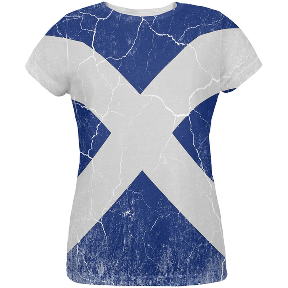 Scottish Flag Distressed Grunge Scotland All Over Womens T Shirt Women's T-Shirts Old Glory 2XL Multi