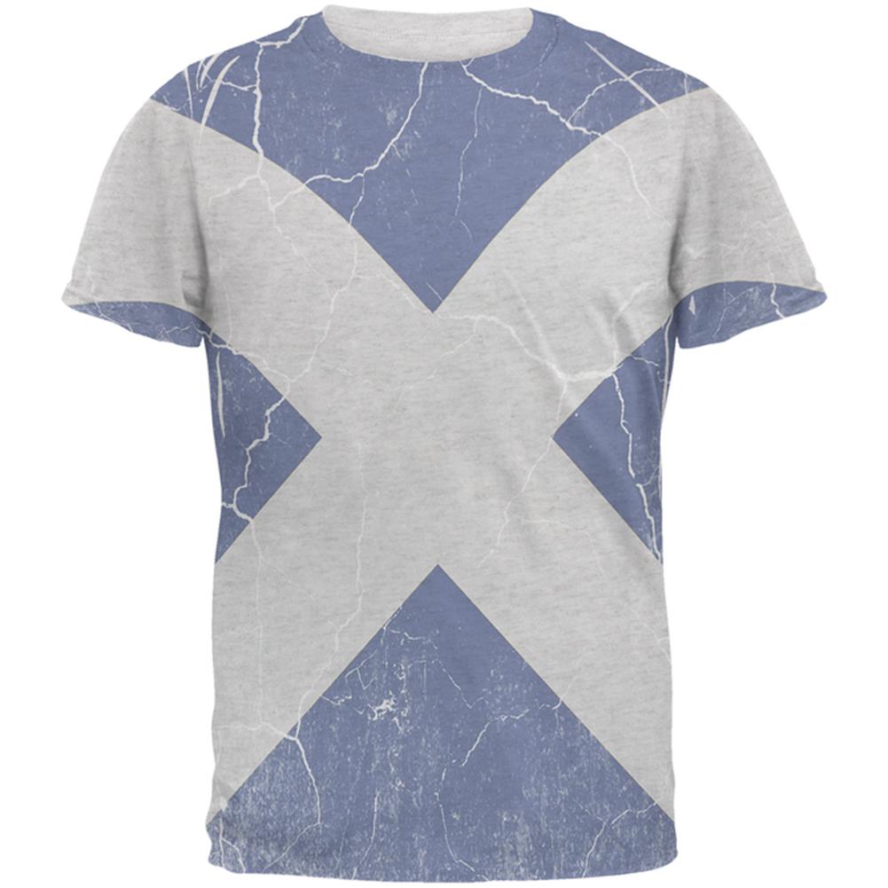 Scottish Flag Distressed Grunge Scotland Men's Soft T-Shirt Men's T-Shirts Old Glory 2XL Heather White