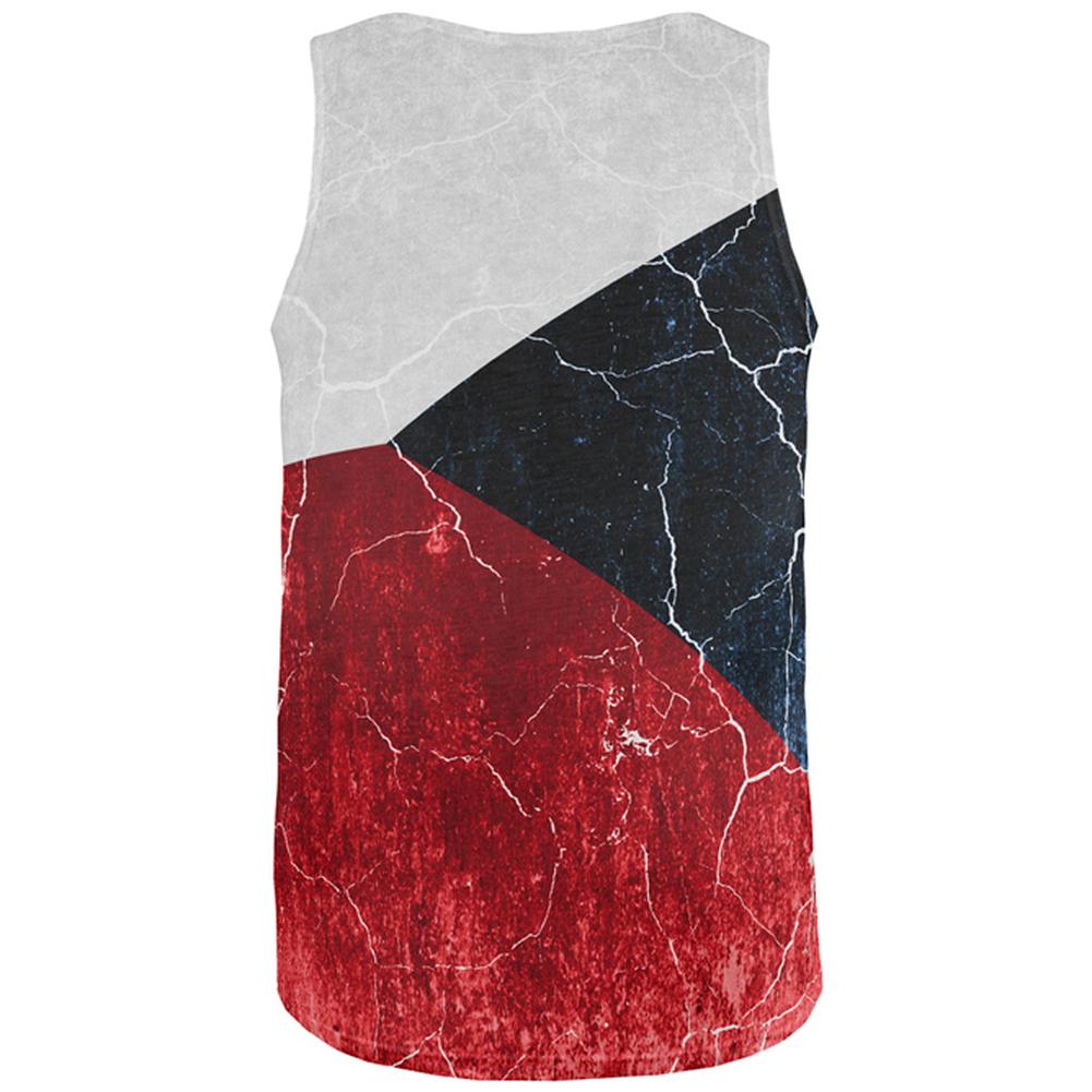 Czech Republic Flag Distressed Grunge All Over Mens Tank Top Men's Tank Tops Old Glory