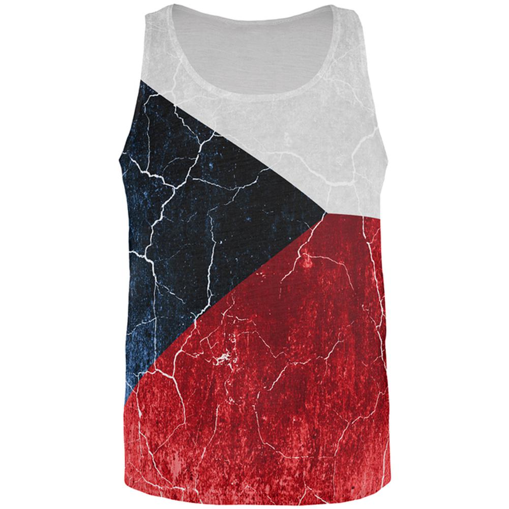 Czech Republic Flag Distressed Grunge All Over Mens Tank Top Men's Tank Tops Old Glory 2XL Multi