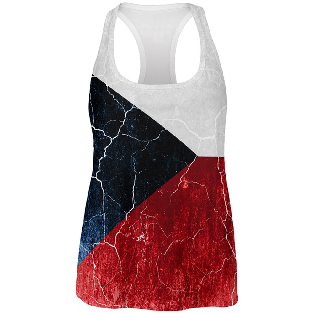 Czech Republic Flag Distressed Grunge All Over Womens Work Out Tank Top Women's Tank Tops Old Glory 2XL Multi