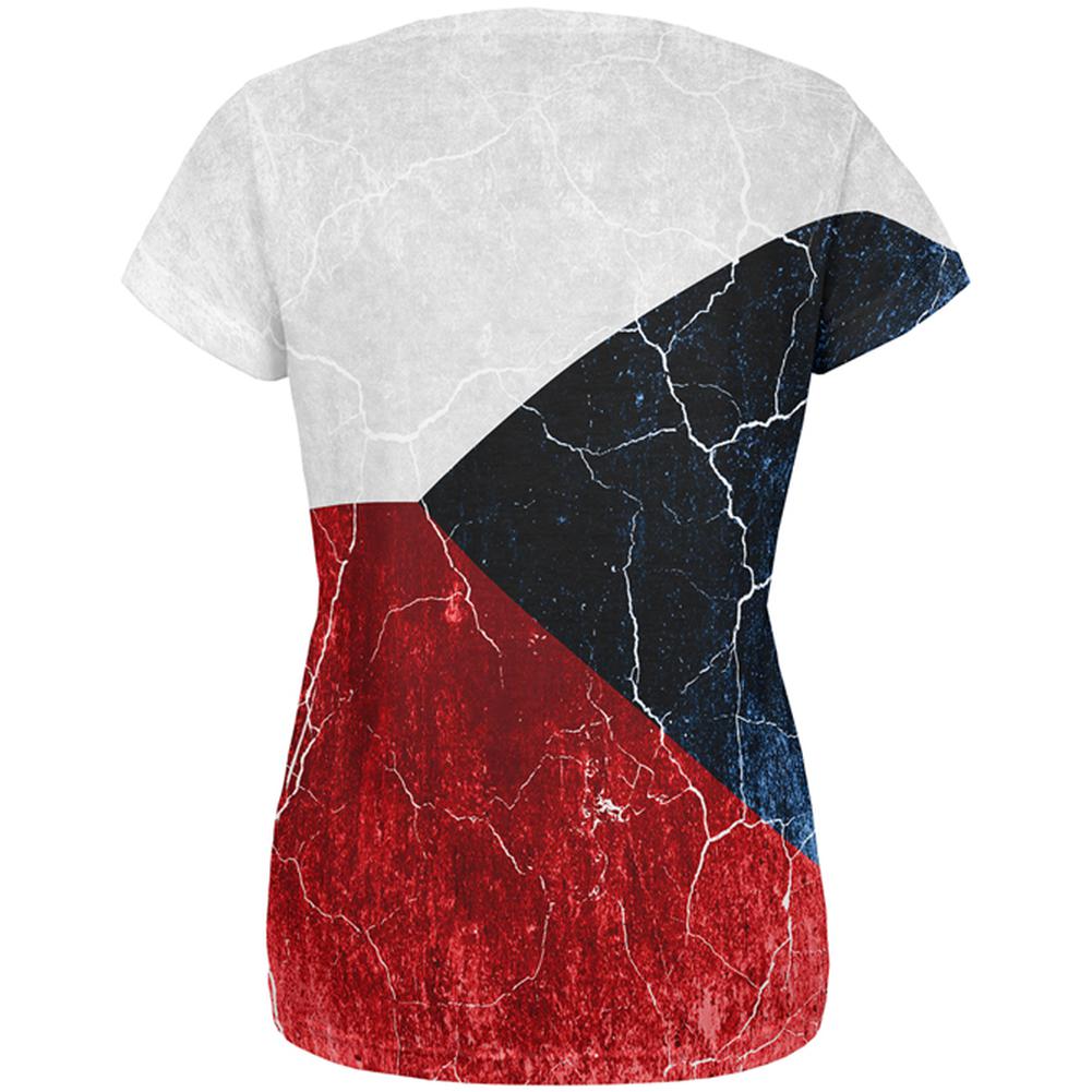 Czech Republic Flag Distressed Grunge All Over Womens T Shirt Women's T-Shirts Old Glory