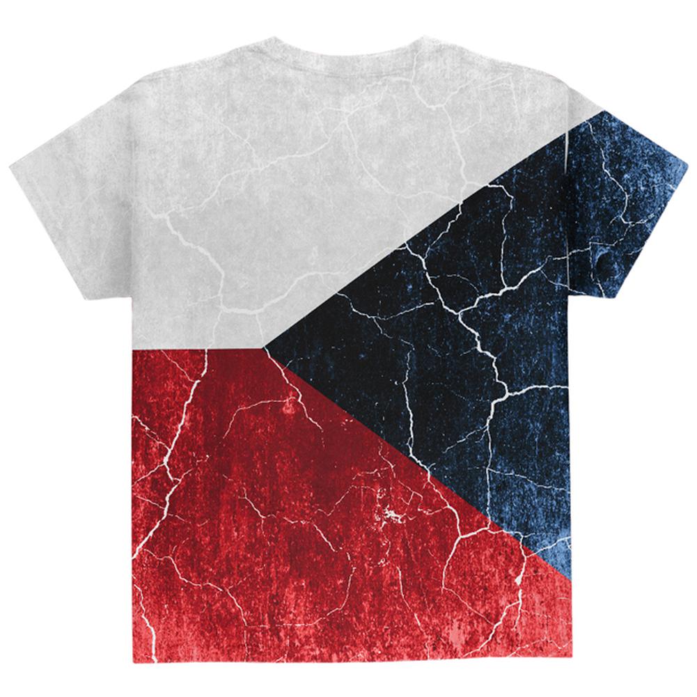 Czech Republic Flag Distressed Grunge All Over Youth T Shirt Youth T-Shirts Old Glory