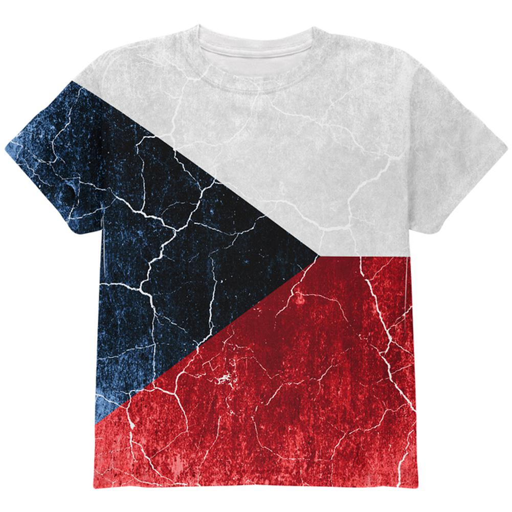 Czech Republic Flag Distressed Grunge All Over Youth T Shirt Youth T-Shirts Old Glory LG Multi
