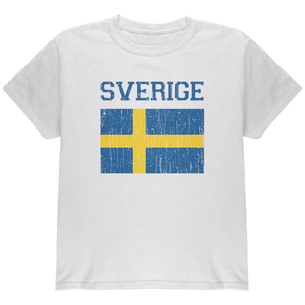 World Cup Distressed Flag Sweden Sverige Youth T Shirt Youth T-Shirts Old Glory LG White