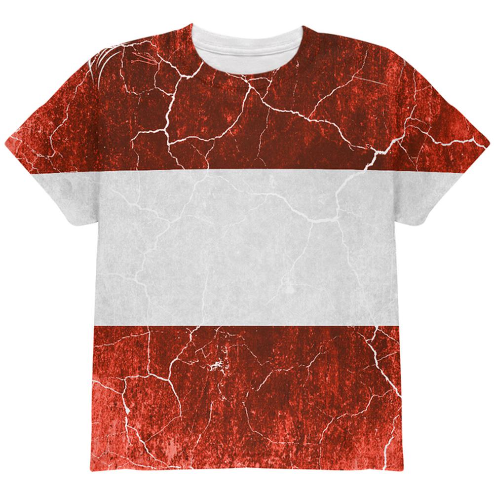 Austrian Flag Distressed Grunge All Over Youth T Shirt Youth T-Shirts Old Glory LG Multi