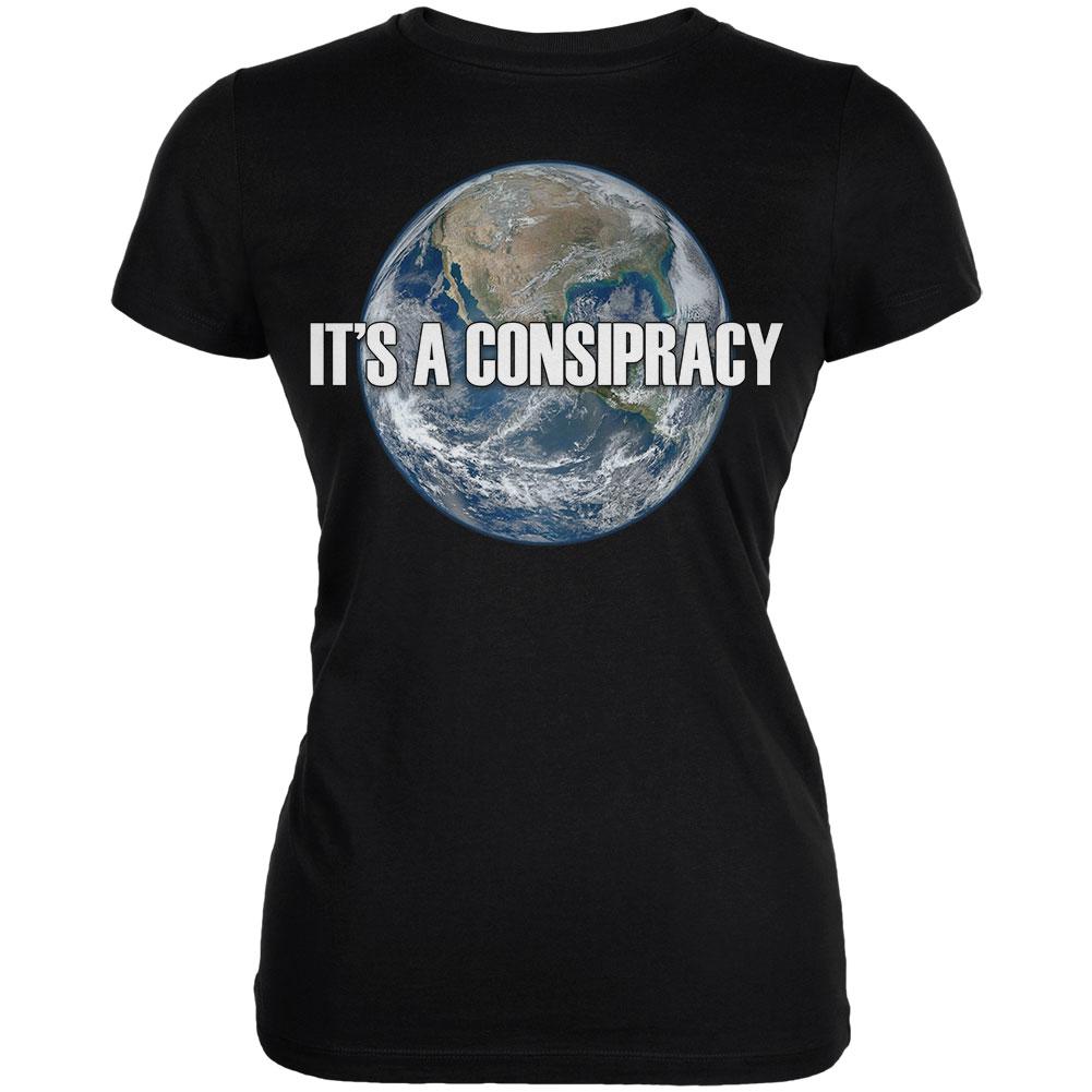 Earth Day It's A Conspiracy Earth Flat Not Round Juniors Soft T Shirt Juniors T-Shirts Old Glory 2XL Black