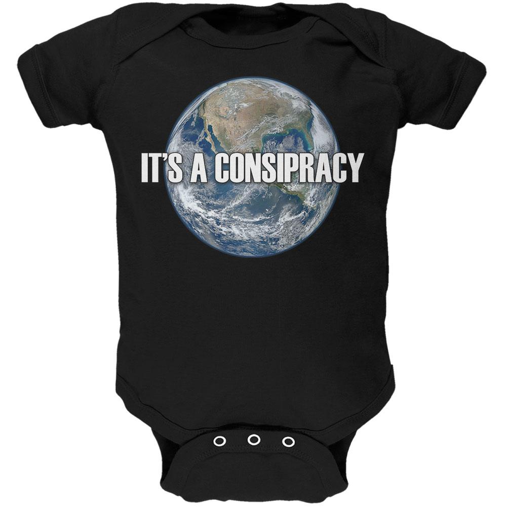 Earth Day It's A Conspiracy Earth Flat Not Round Soft Baby One Piece Baby One Piece Old Glory 0-3M Black