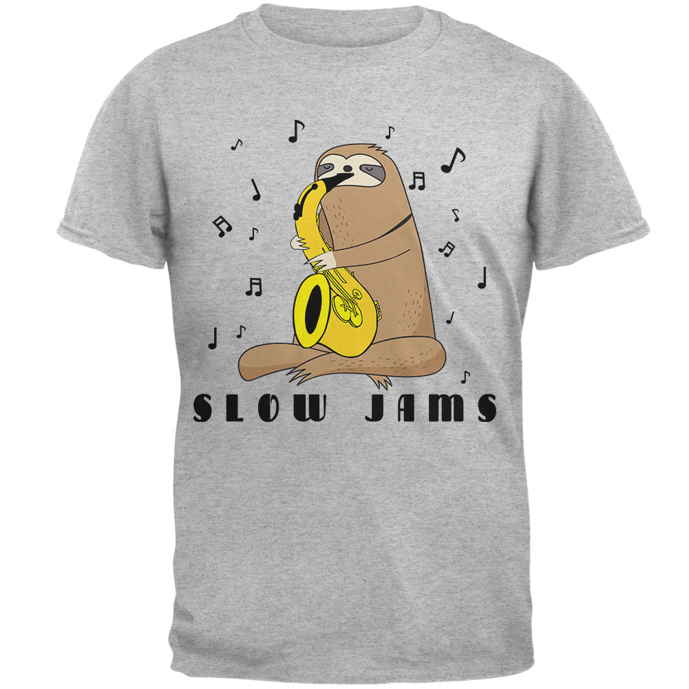 Sloth Slow Jams Funny Pun Saxophone Mens T Shirt Men's T-Shirts Old Glory 2XL Heather Grey