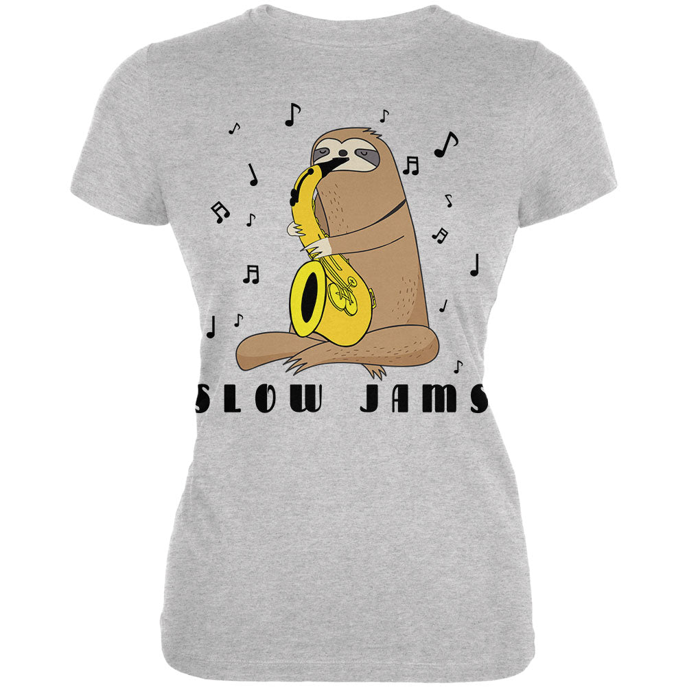 Sloth Slow Jams Funny Pun Saxophone Juniors Soft T Shirt Juniors T-Shirts Old Glory 2XL Heather