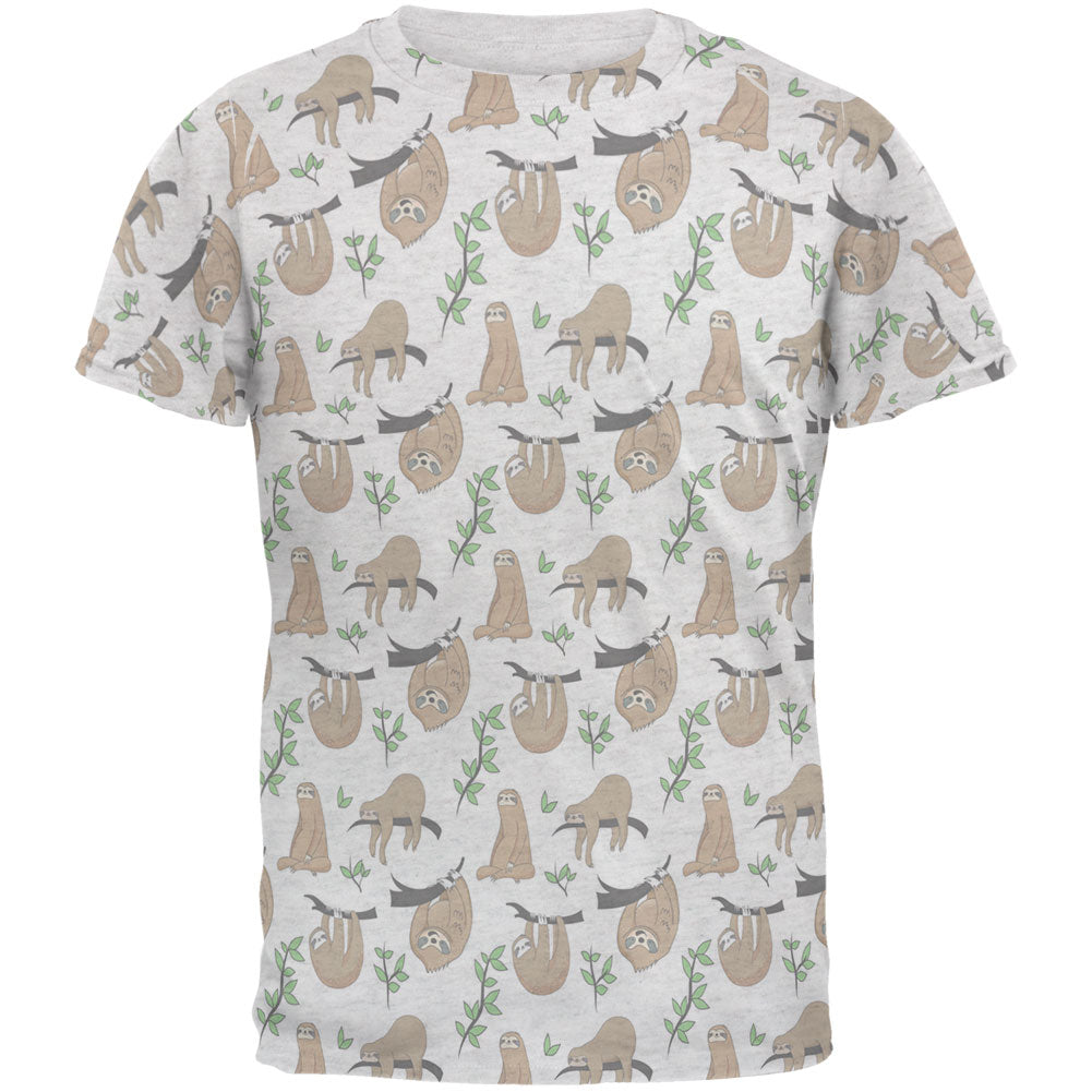 Sloth Pattern Nature Leaves Cute Men's Soft T-Shirt Men's T-Shirts Old Glory 2XL Heather White
