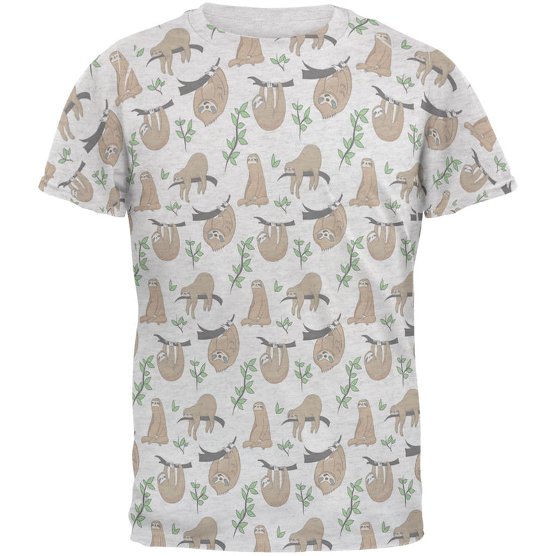 Sloth Pattern Nature Leaves Cute Men's Soft T-Shirt Men's T-Shirts Old Glory 2XL Heather White