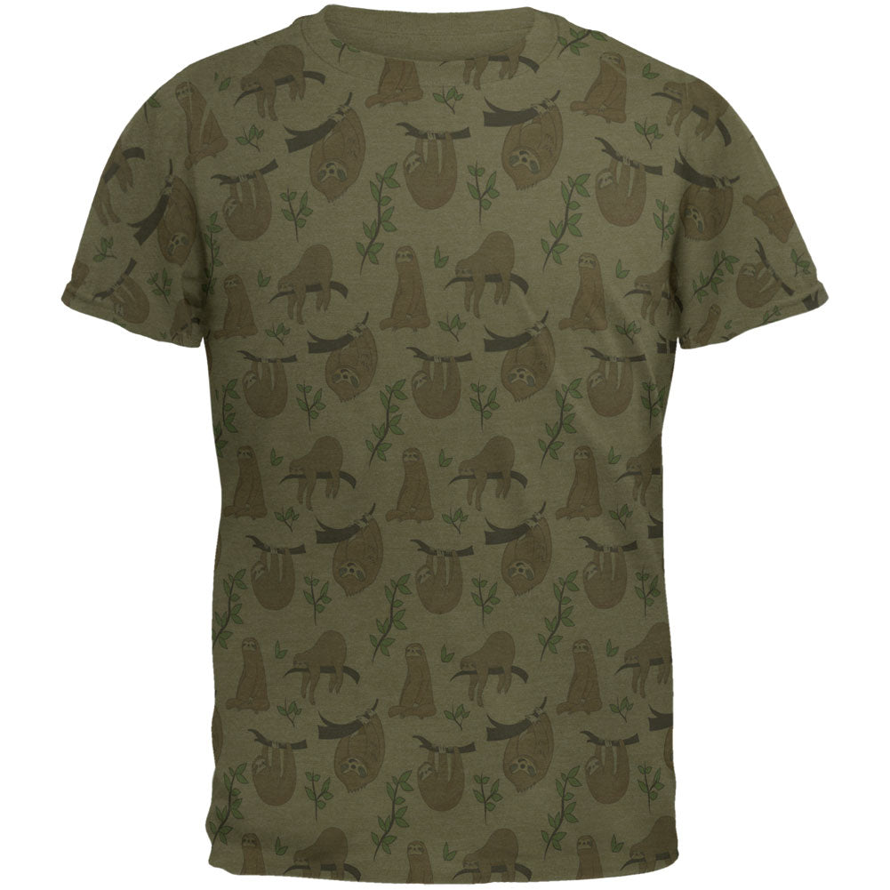Sloth Pattern Nature Leaves Cute Men's Soft T-Shirt Men's T-Shirts Old Glory 2XL Military Green