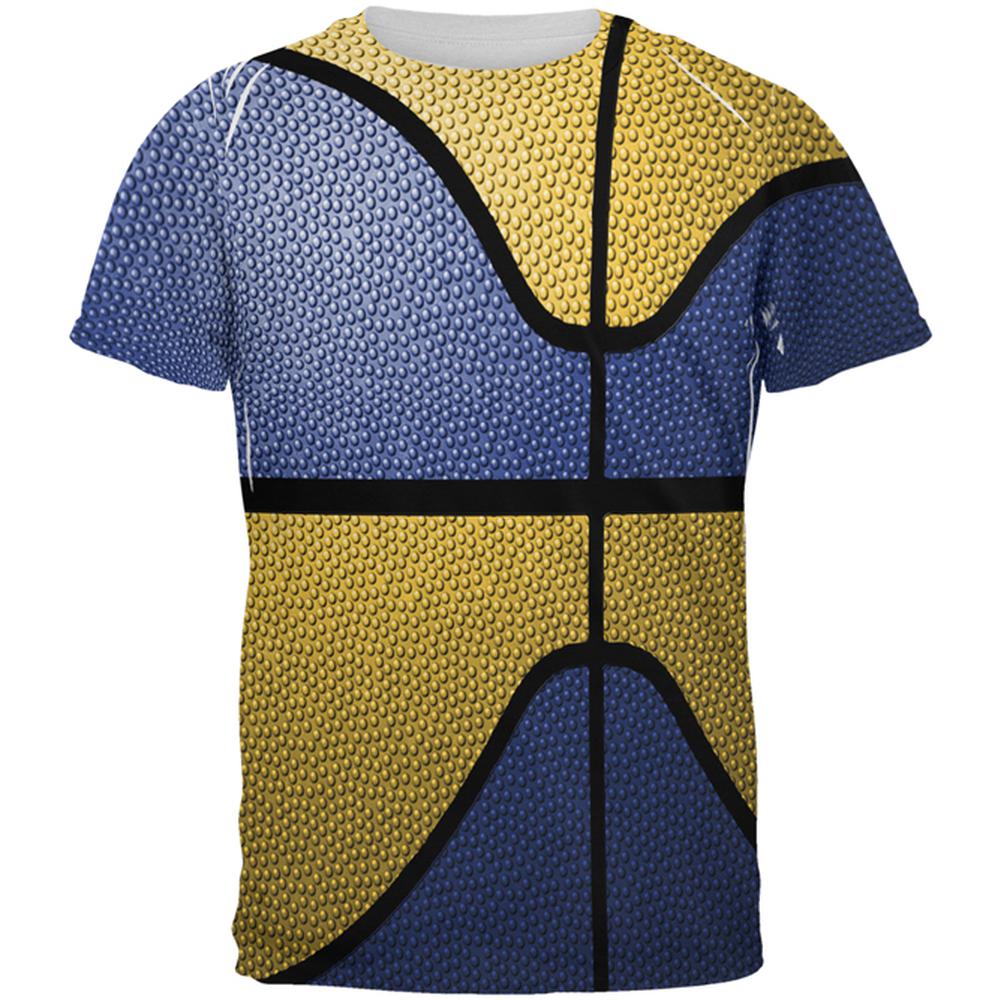 Championship Basketball Royal Blue and Yellow All Over Mens T Shirt Men's T-Shirts Old Glory 2XL Multi