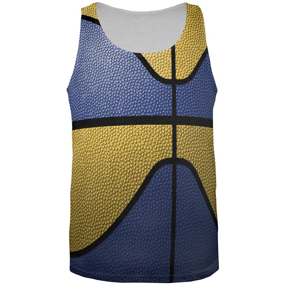 Championship Basketball Royal Blue and Yellow All Over Mens Tank Top Men's Tank Tops Old Glory 2XL Multi