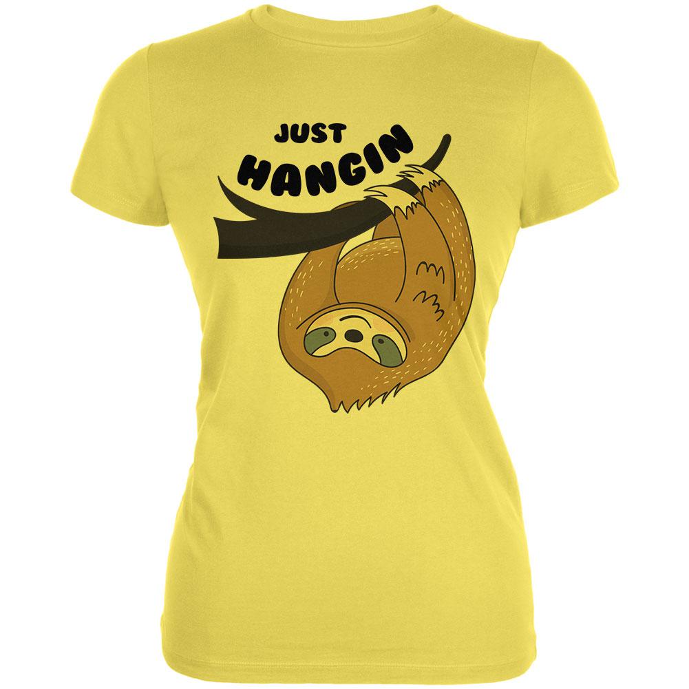 Sloth Just Hangin' Pun Juniors Soft T Shirt Juniors T-Shirts Old Glory 2XL Sunshine
