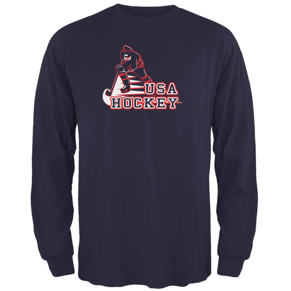 Fast Hockey Player Country USA Mens Long Sleeve T Shirt Men's Long Sleeves Old Glory 2XL Navy