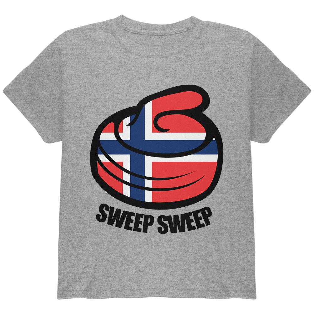 Winter Sports Flag Curling Sweep Sweep Norway Youth T Shirt Youth T-Shirts Old Glory LG Heather