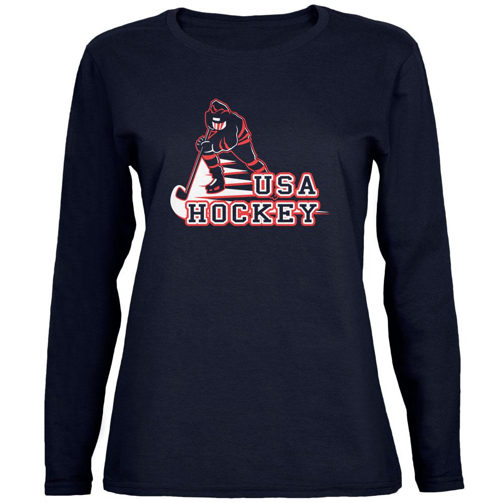 Fast Hockey Player Country USA Womens Long Sleeve T Shirt Women's Long Sleeves Old Glory 2XL Navy
